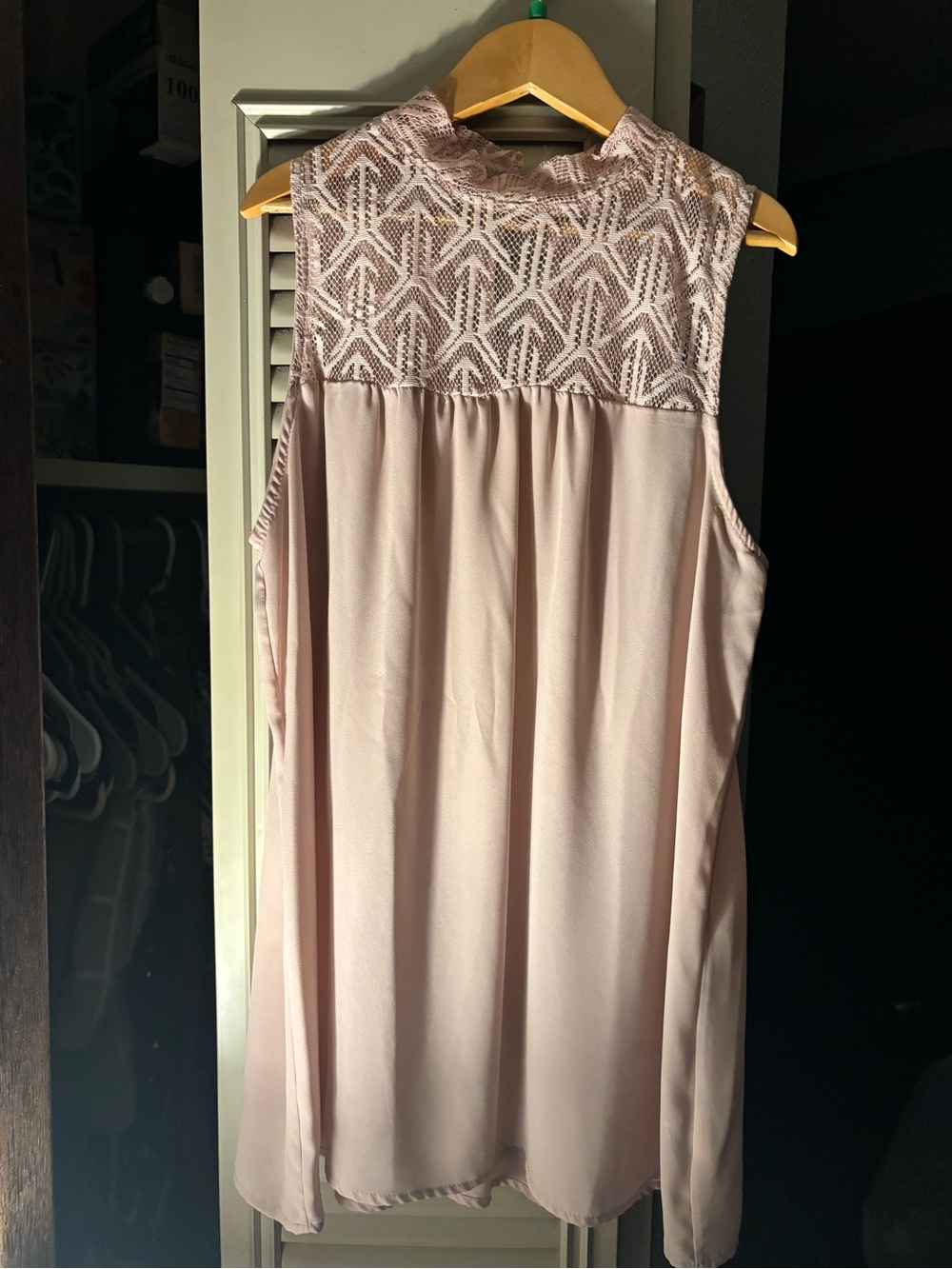 Sleeveless Lace Yoke Blouse Dress - Pale Pink